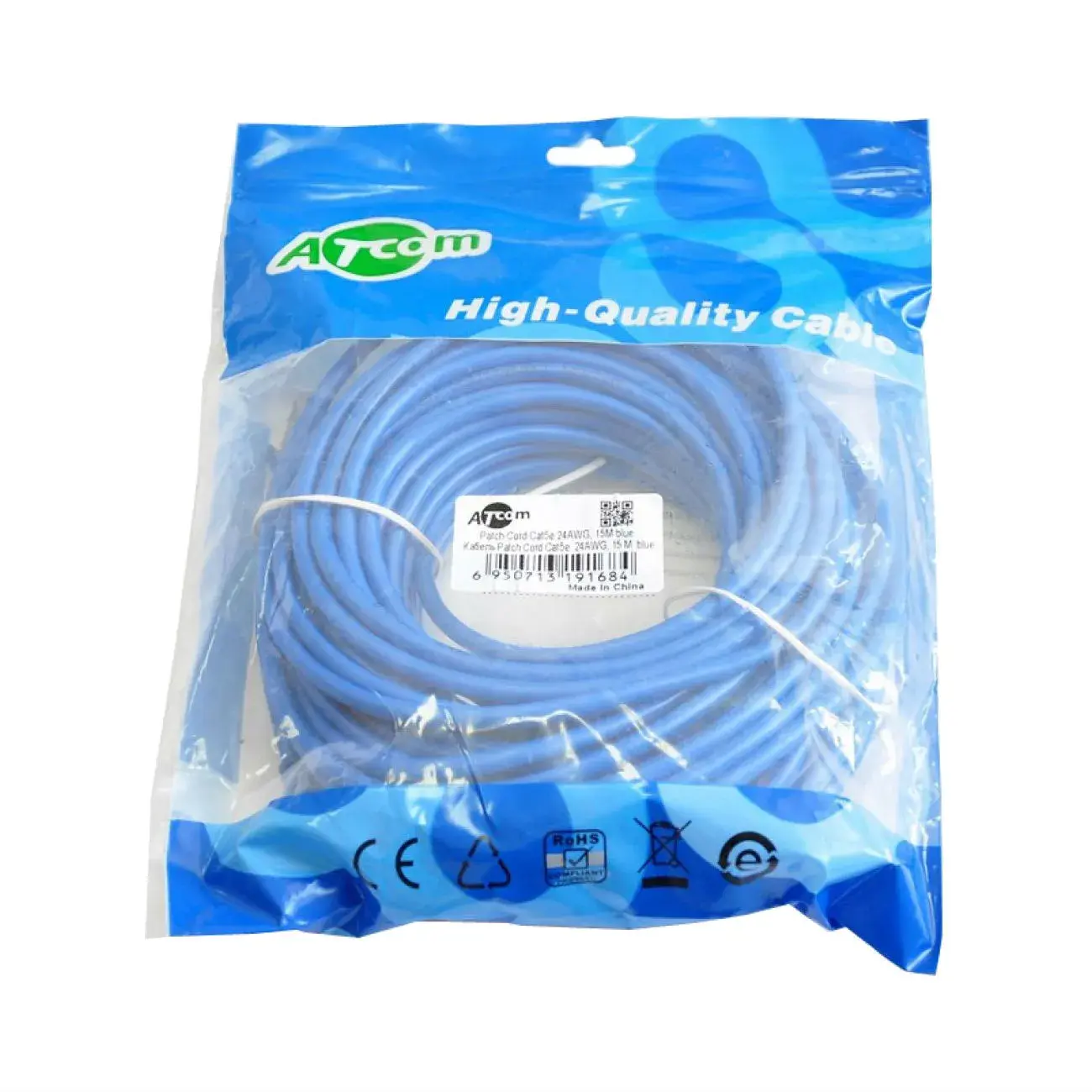 Патч-корд ATCOM RJ45 - RJ45 UTP Cat.5e 25m blue 9172), зображення 4