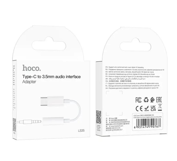 Перехідник HOCO LS35 TYPE-C - jack 3.5 White), зображення 5