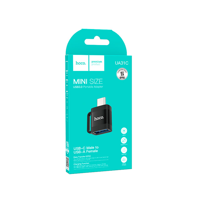 Перехідник OTG HOCO UA31C USB 2.0 AF - Type-C чорний), зображення 5 Перехідник OTG HOCO UA31C USB 2.0 AF - Type-C чорний), зображення 5