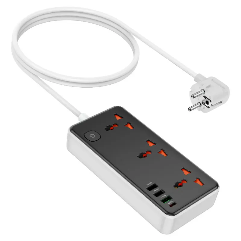 Подовжувач мережевий HOCO AC8A 3 USB 3 розетки Type C PD30W 1C3A чорний), зображення 3 Подовжувач мережевий HOCO AC8A 3 USB 3 розетки Type C PD30W 1C3A чорний), зображення 3