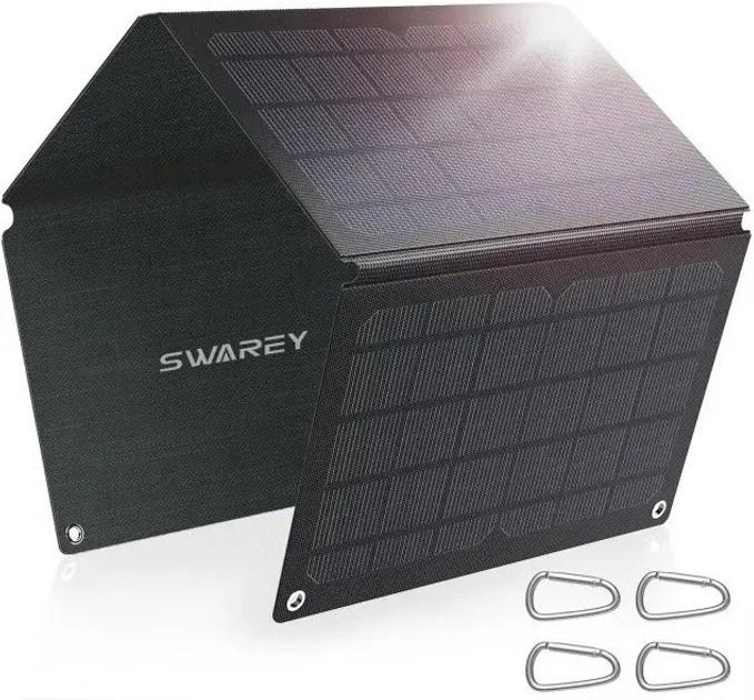 Сонячна розкладна панель SOLARE BS-030 2USB 3А PD30W IP67 (сумістні пристрої мобільні телефони, планшети, камери, джерело живлення Сонячна енергія, USB 3.0 (5v/3.4A, 9v/2.5A, 12V/2A) сумарно на обидва виходи, вага 1,01 кг, розміри 30,7 х 23,7 х 4,6 см) від батарейки.com.ua