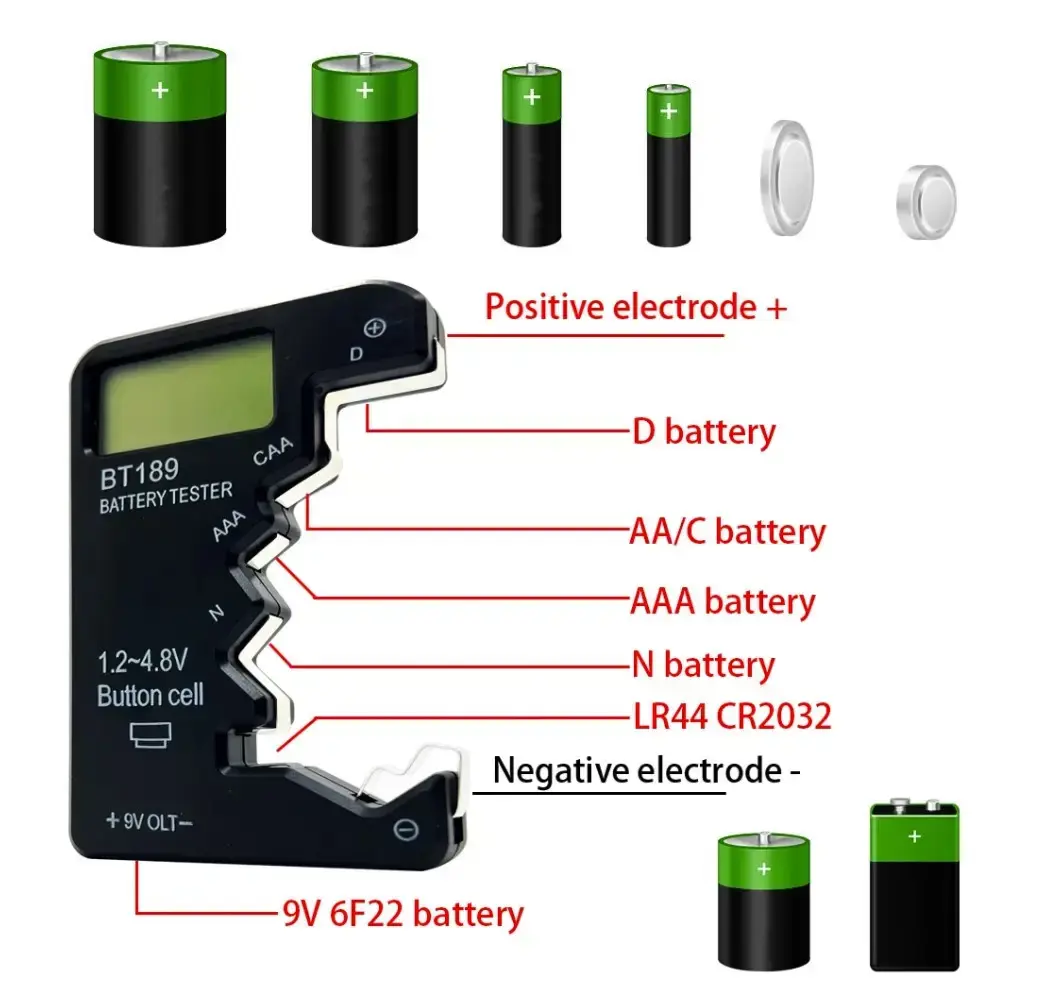 Тестер LCD-BT189  AA/AAA/9V/1.5V элементів живлення цифровий), зображення 3