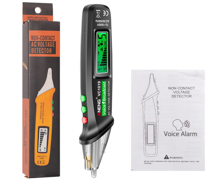 Тестер Pen ANENG VC1019  безконтактний, датчик, ліхтарик, лазер, 2хААА батарейки.com.ua