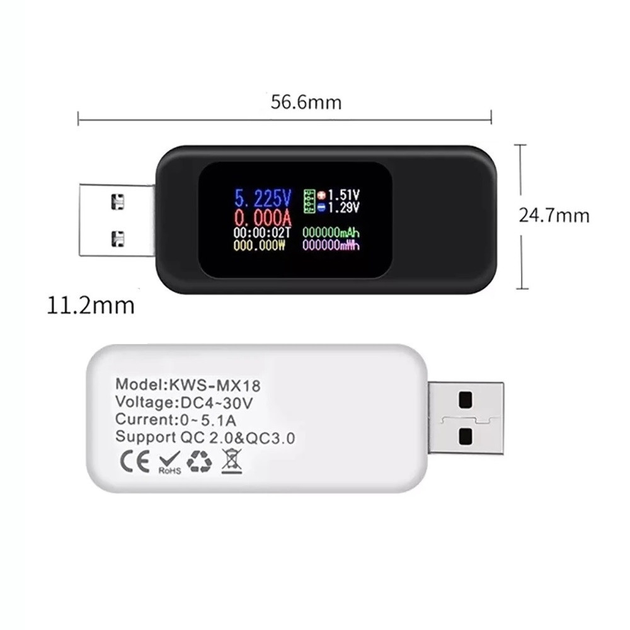 Тестер USB KWS-MX18 вимірювання напруга, потужність, заряд), зображення 4 Тестер USB KWS-MX18 вимірювання напруга, потужність, заряд), зображення 4