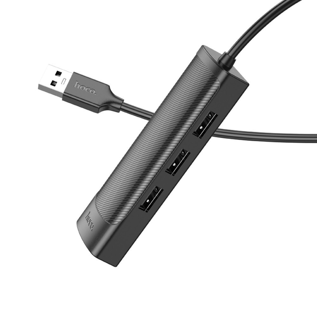 USB хаб HOCO HB42 Gigabit Ethernet Adapter (USB to USB3.0*3+RJ45) 1.2м Black), зображення 6