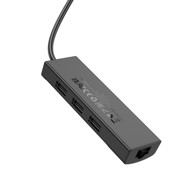 USB хаб HOCO HB42 Gigabit Ethernet Adapter (USB to USB3.0*3+RJ45) 1.2м Black), зображення 8
