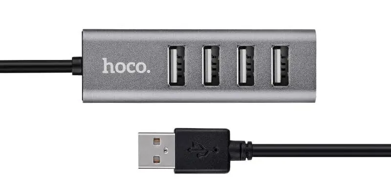 USB хаб Hoco HB1 Line Machine 4USB (metal), кабель 0,8m Сірий), зображення 5