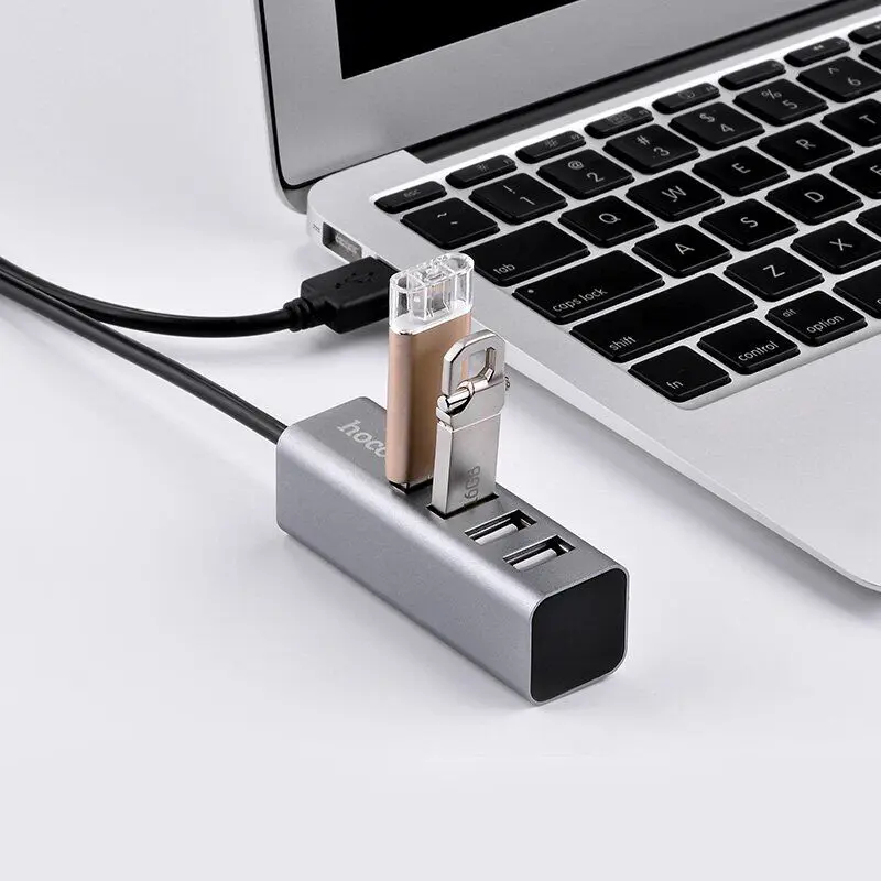 USB хаб Hoco HB1 Line Machine 4USB (metal), кабель 0,8m Сірий), зображення 6