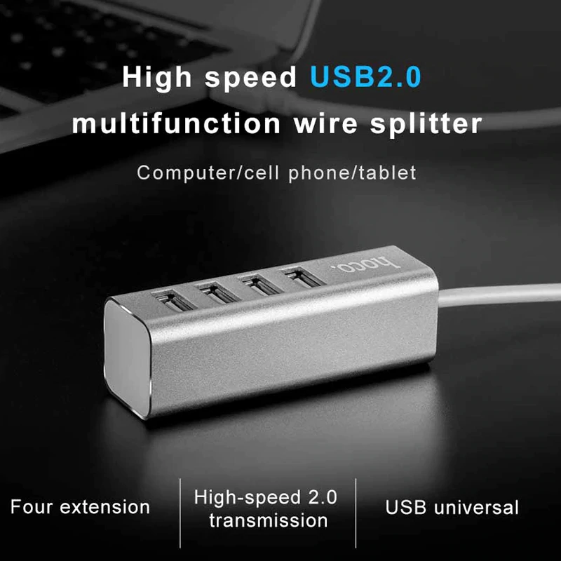USB хаб Hoco HB1 Line Machine 4USB (metal), кабель 0,8m Сірий), зображення 7