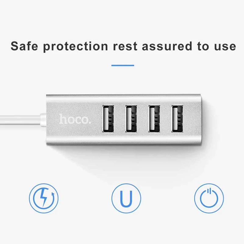 USB хаб Hoco HB1 Line Machine 4USB (metal), кабель 0,8m Сірий), зображення 8