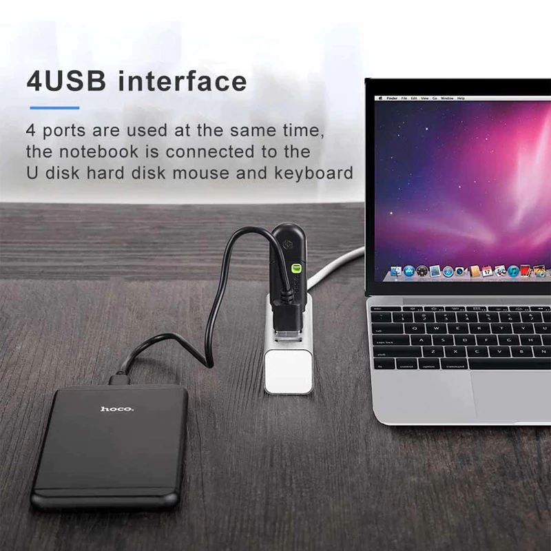 USB хаб Hoco HB1 Line Machine 4USB (metal), кабель 0,8m Сірий), зображення 9