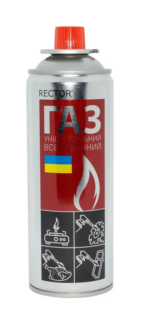 Універсальний газ в аерозолі ТМ RECTOR 220г/400мл (кріплення цангове, всесезонний, суміш пропан-бутан) від батарейки.com.ua