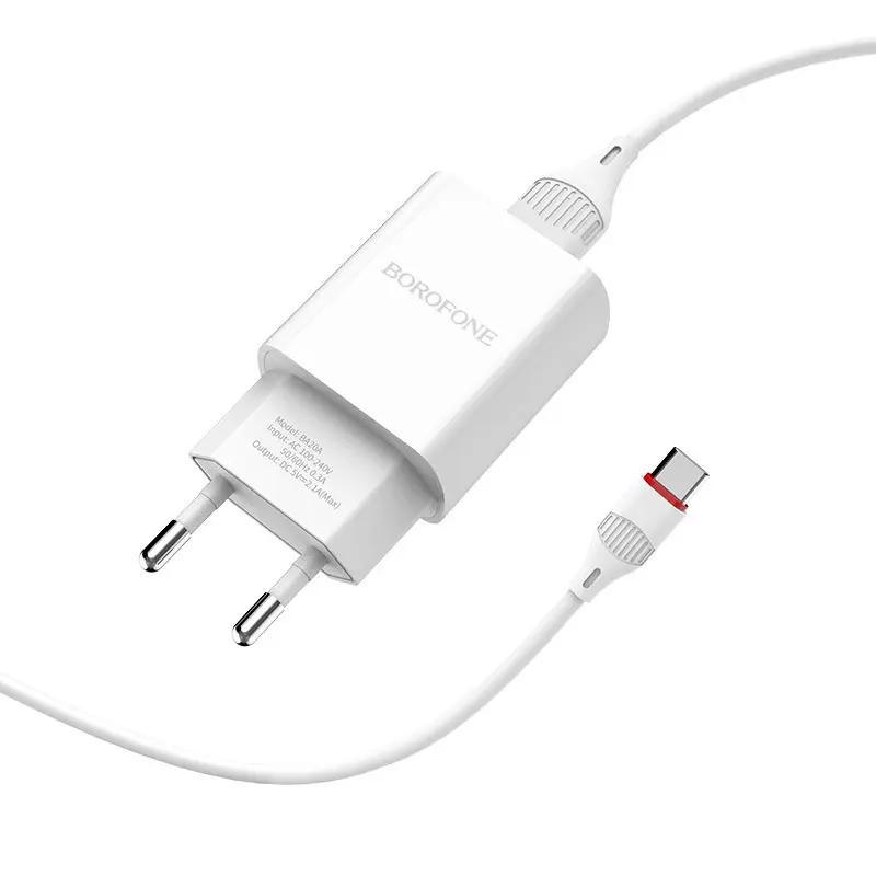 Зарядне BOROFONE BA20A 1USB 2.1A кабель Type-C white від батарейки.com.ua