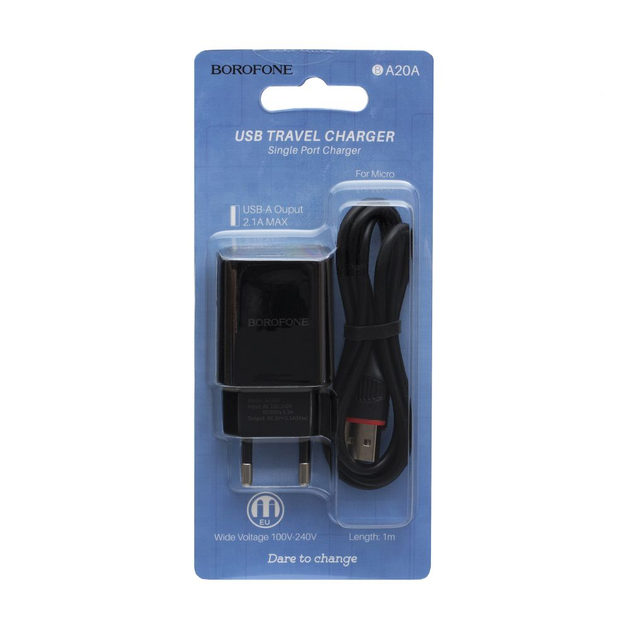 Зарядне BOROFONE BA20A 1USB 2.1A+ кабель Micro black), зображення 2