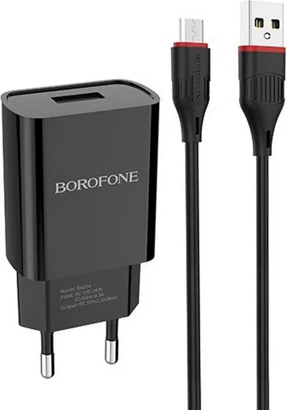 Зарядне BOROFONE BA20A 1USB 2.1A+ кабель Micro black від батарейки.com.ua