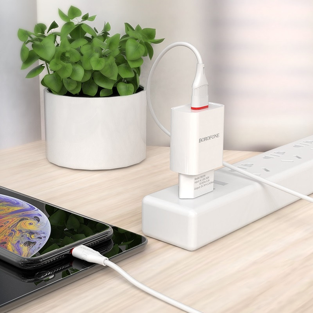 Зарядне BOROFONE BA20A 1USB 2.1A кабель Type-C white), зображення 4