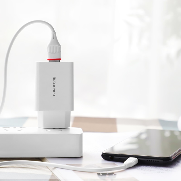 Зарядне BOROFONE BA21A 1USB 3A  QC3.0 18W кабель Type-C white), зображення 4