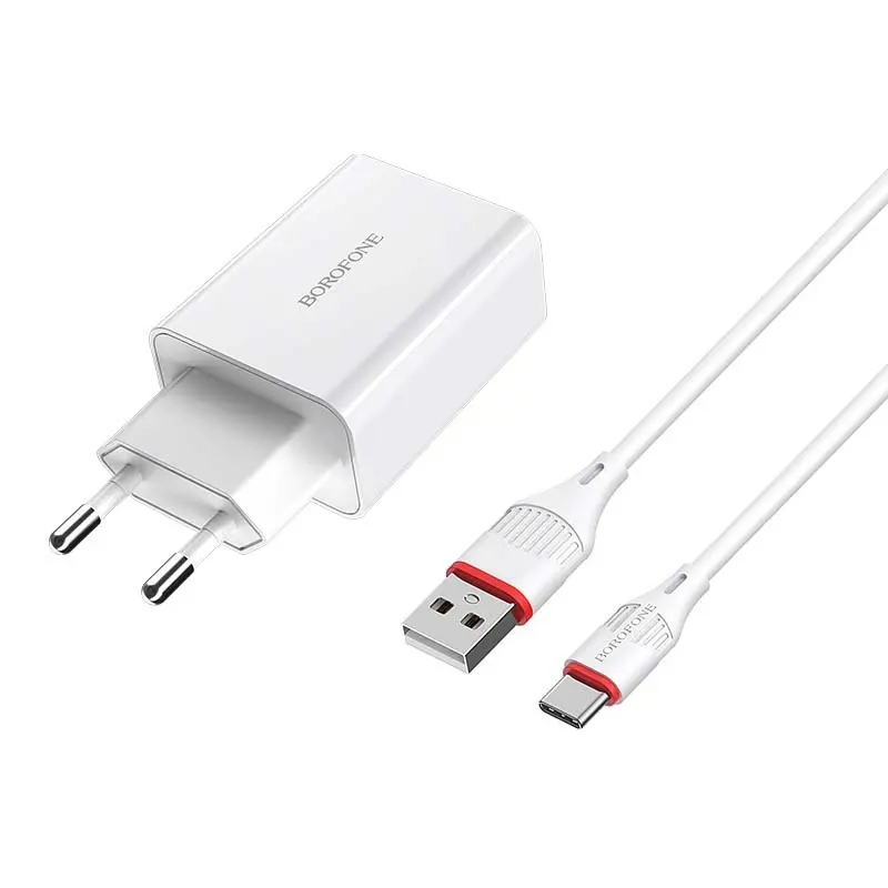 Зарядне BOROFONE BA21A 1USB 3A  QC3.0 18W кабель Type-C white від батарейки.com.ua