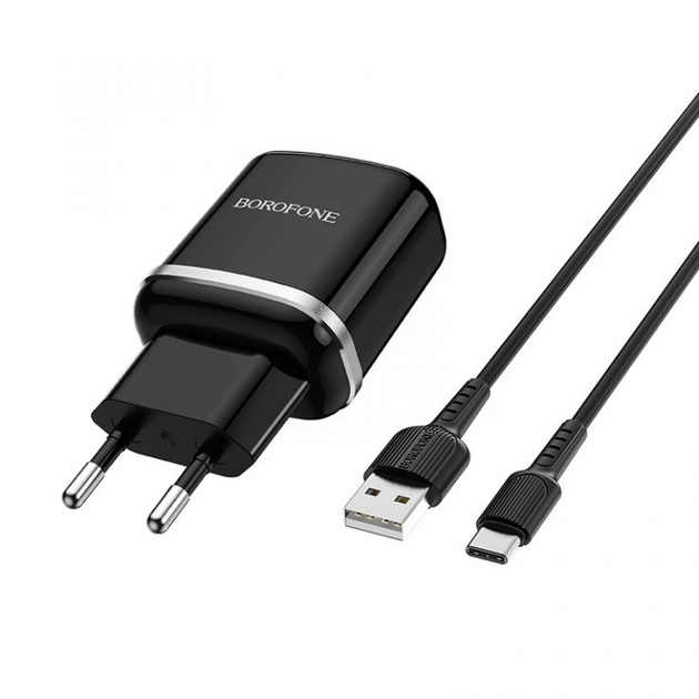 Зарядне BOROFONE BA36A 1USB 3A QC3.0 black + кабельType-C), зображення 3