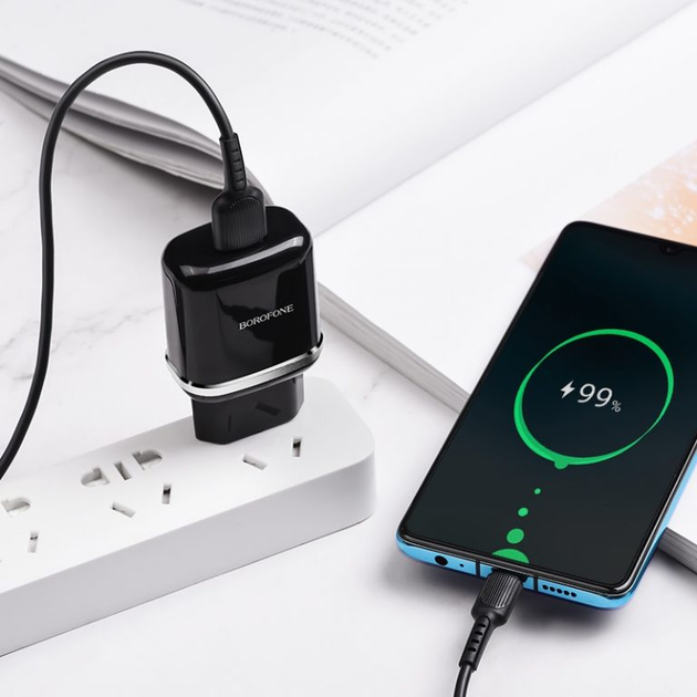 Зарядне BOROFONE BA36A 1USB 3A QC3.0 black + кабельType-C), зображення 4