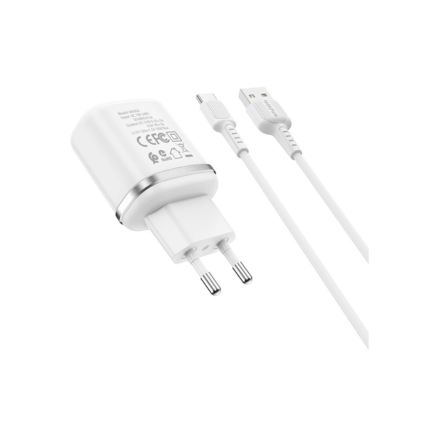 Зарядне BOROFONE BA36A 1USB QC3.0 3A білий + кабельType-C), зображення 4