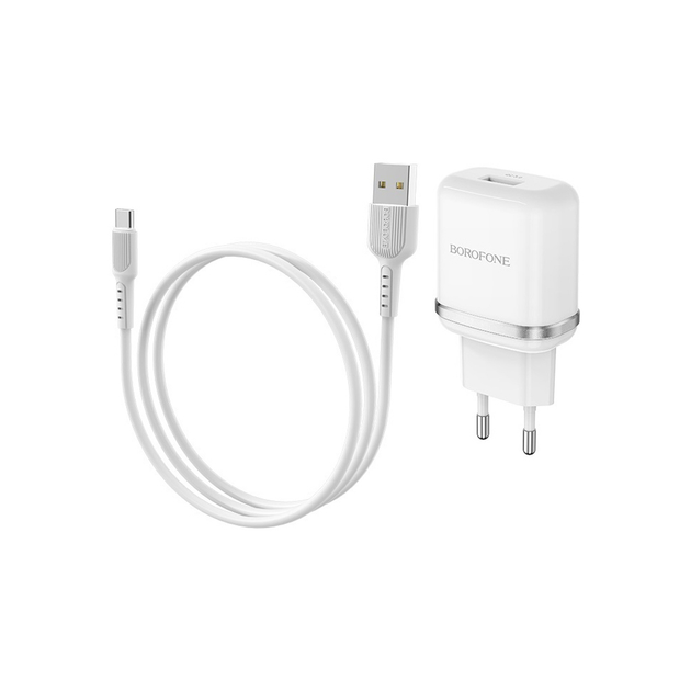 Зарядне BOROFONE BA36A 1USB QC3.0 3A білий + кабельType-C), зображення 5