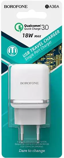 Зарядне BOROFONE BA36A 1USB QC3.0 3A white), зображення 6