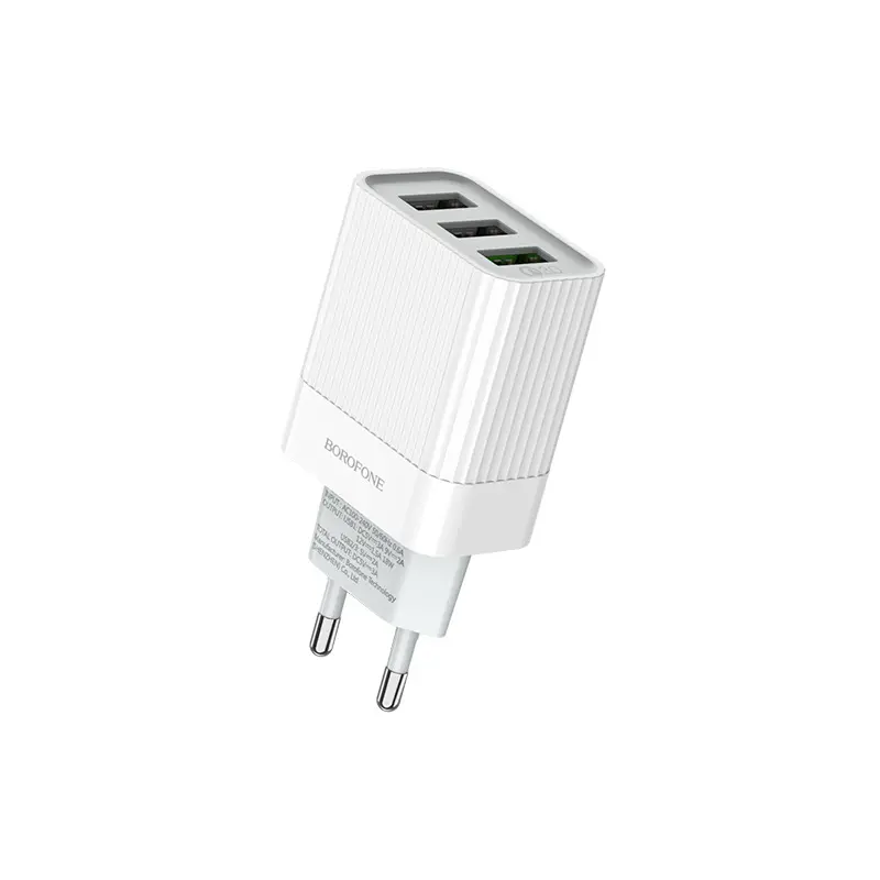 Мережеве Зарядне BOROFONE BA40A 3USB 3A QC3.0 18W white), зображення 5 Мережеве Зарядне BOROFONE BA40A 3USB 3A QC3.0 18W white), зображення 5