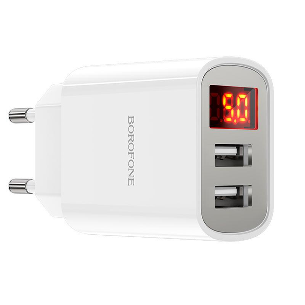 Зарядне BOROFONE BA58A 2USB 2.4A LED display білий), зображення 5 Зарядне BOROFONE BA58A 2USB 2.4A LED display білий), зображення 5