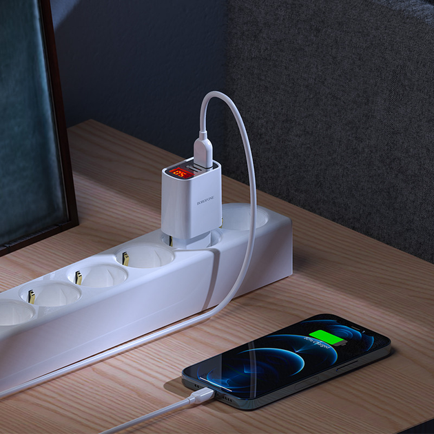 Зарядне BOROFONE BA58A 2USB 2.4A LED display білий), зображення 7 Зарядне BOROFONE BA58A 2USB 2.4A LED display білий), зображення 7