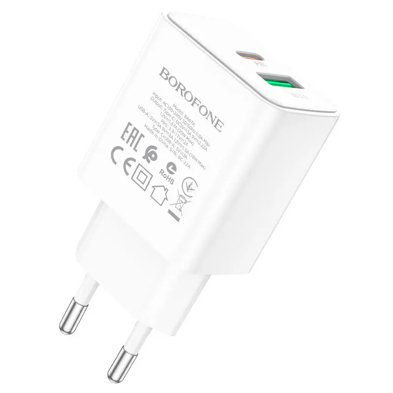 Мережеве Зарядне BOROFONE BA67A PD20W QC3.0 білий), зображення 6