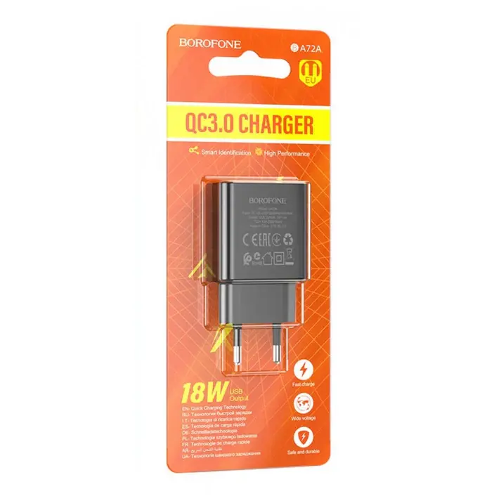 Зарядне BOROFONE BA72A 1USB 3A QC3.0 18W чорний), зображення 3