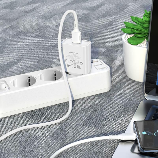 Зарядне BOROFONE BA74A 1USB 2.1A Type-C білий), зображення 8 Зарядне BOROFONE BA74A 1USB 2.1A Type-C білий), зображення 8