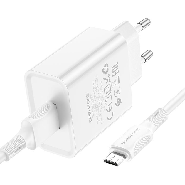 Зарядне BOROFONE BA74A 1USB 2.1A micro USB білий), зображення 4 Зарядне BOROFONE BA74A 1USB 2.1A micro USB білий), зображення 4
