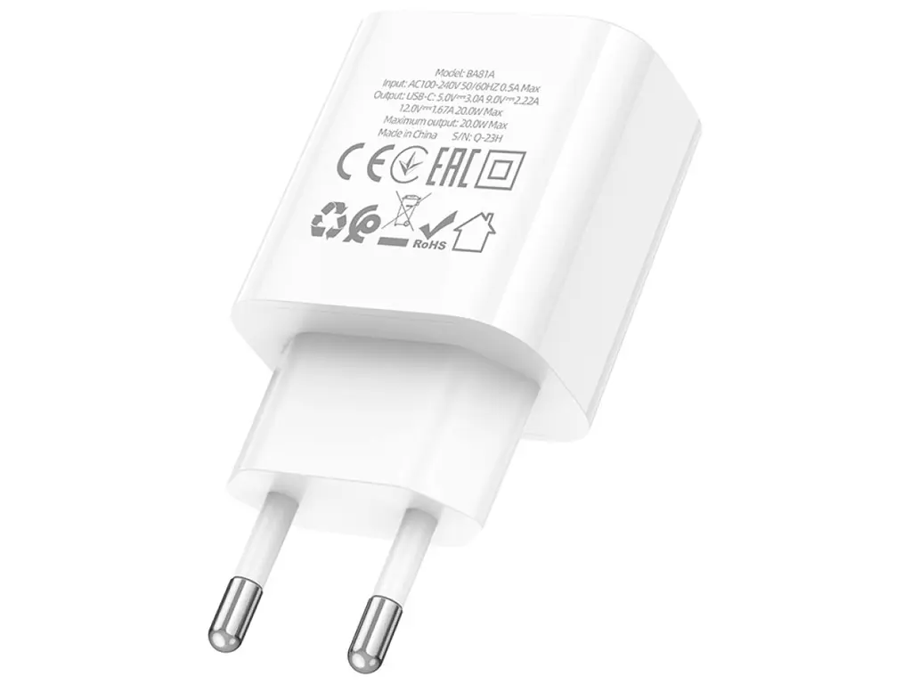 Зарядне BOROFONE BA81A Type C PD20W QC3.0 білий), зображення 5 Зарядне BOROFONE BA81A Type C PD20W QC3.0 білий), зображення 5