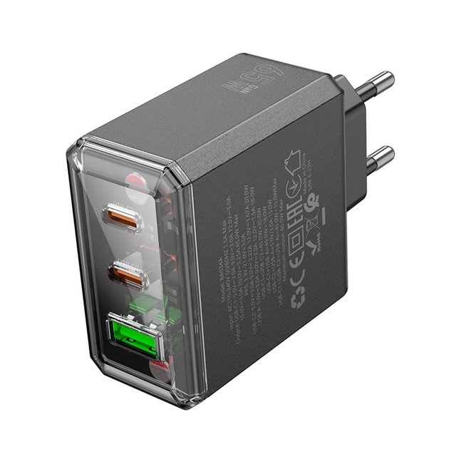 Зарядне BOROFONE BAS34A PD65W USB-A 2USB-C чорний), зображення 4 Зарядне BOROFONE BAS34A PD65W USB-A 2USB-C чорний), зображення 4