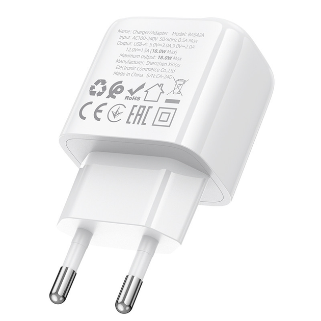 Зарядне BOROFONE BAS42A 1USB QC3.0 3A white), зображення 5 Зарядне BOROFONE BAS42A 1USB QC3.0 3A white), зображення 5
