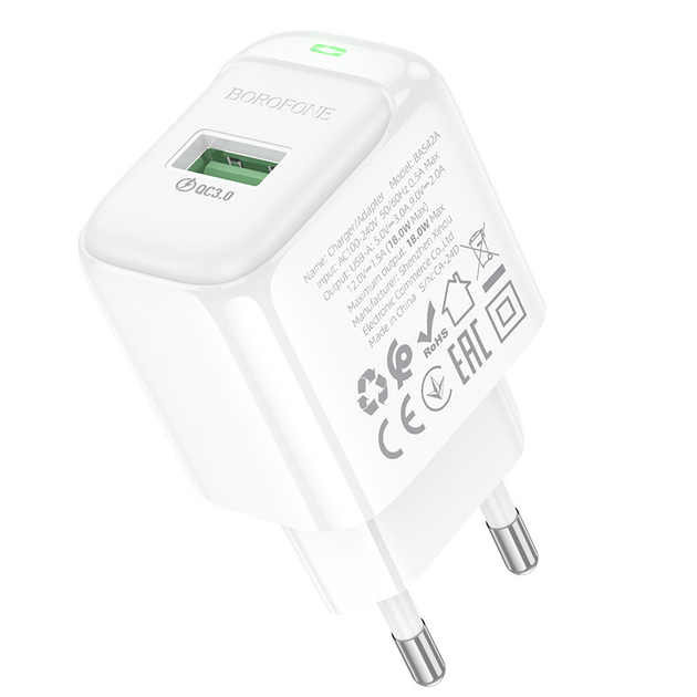 Зарядне BOROFONE BAS42A 1USB QC3.0 3A white), зображення 6 Зарядне BOROFONE BAS42A 1USB QC3.0 3A white), зображення 6
