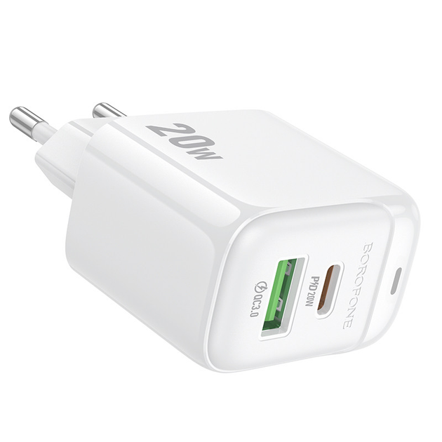 Зарядне BOROFONE BAS44A 1USB +1Type-C 3А PD20W QC3.0 білий), зображення 5 Зарядне BOROFONE BAS44A 1USB +1Type-C 3А PD20W QC3.0 білий), зображення 5