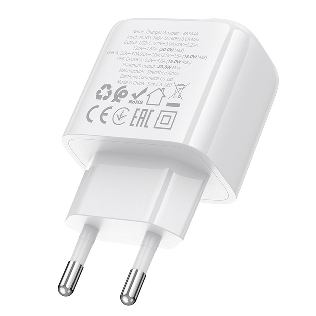 Зарядне BOROFONE BAS44A 1USB +1Type-C 3А PD20W QC3.0 білий), зображення 6 Зарядне BOROFONE BAS44A 1USB +1Type-C 3А PD20W QC3.0 білий), зображення 6