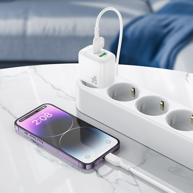 Зарядне BOROFONE BAS44A 1USB +1Type-C 3А PD20W QC3.0 білий), зображення 8 Зарядне BOROFONE BAS44A 1USB +1Type-C 3А PD20W QC3.0 білий), зображення 8