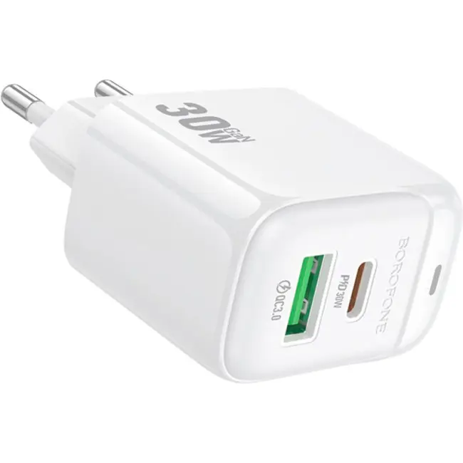 Зарядне BOROFONE BAS45A 1USB, 1Type-C PD30W QC3.0 білий ), зображення 4 Зарядне BOROFONE BAS45A 1USB, 1Type-C PD30W QC3.0 білий ), зображення 4