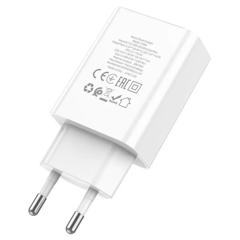 Мережеве Зарядне HOCO C100A USB 3A PD20W QC3.0, LCD дсиплей, білий), зображення 4
