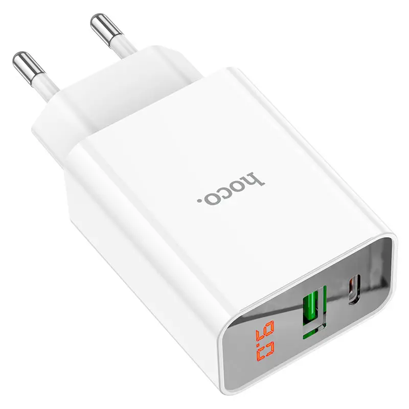 Мережеве Зарядне HOCO C100A USB 3A PD20W QC3.0, LCD дсиплей, білий), зображення 6