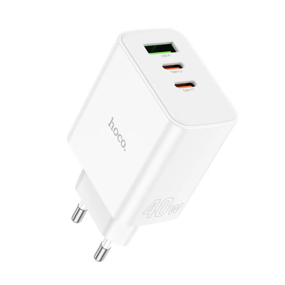 Зарядне HOCO C126A Pure USB 2 Type-C PD40W QC3.0 біле), зображення 2 Зарядне HOCO C126A Pure USB 2 Type-C PD40W QC3.0 біле), зображення 2