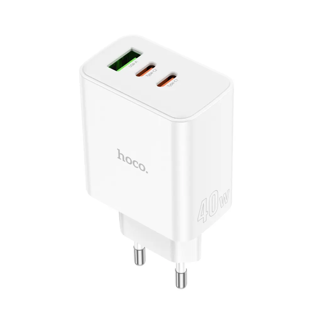 Зарядне HOCO C126A Pure USB 2 Type-C PD40W QC3.0 біле), зображення 4 Зарядне HOCO C126A Pure USB 2 Type-C PD40W QC3.0 біле), зображення 4