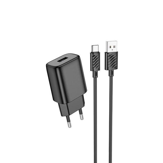 Зарядне HOCO C134A 1USB 2.4A кабель Type-C чорний), зображення 3 Зарядне HOCO C134A 1USB 2.4A кабель Type-C чорний), зображення 3