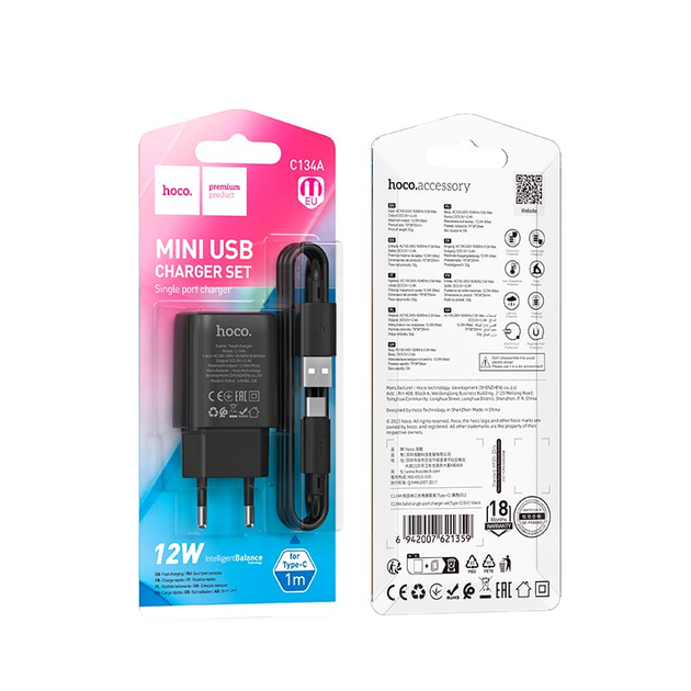 Зарядне HOCO C134A 1USB 2.4A кабель Type-C чорний), зображення 4 Зарядне HOCO C134A 1USB 2.4A кабель Type-C чорний), зображення 4