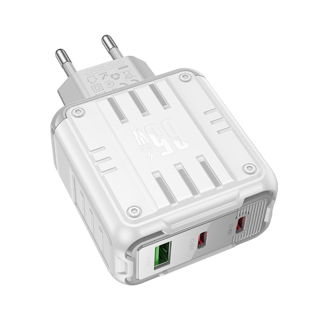 Зарядне HOCO C139A PD65W 2Type-C 1USB білий), зображення 5 Зарядне HOCO C139A PD65W 2Type-C 1USB білий), зображення 5