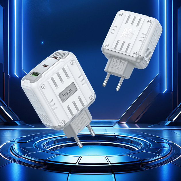 Зарядне HOCO C139A PD65W 2Type-C 1USB білий), зображення 7 Зарядне HOCO C139A PD65W 2Type-C 1USB білий), зображення 7